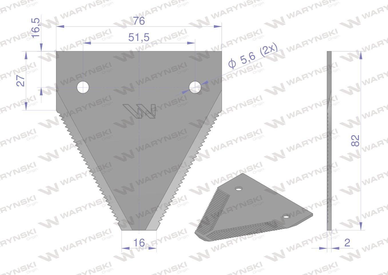 Nóż żniwny 82x76x2mm otwór 5.6 zastosowanie N336G Mörtl WARYŃSKI 25szt - zdjęcie 2
