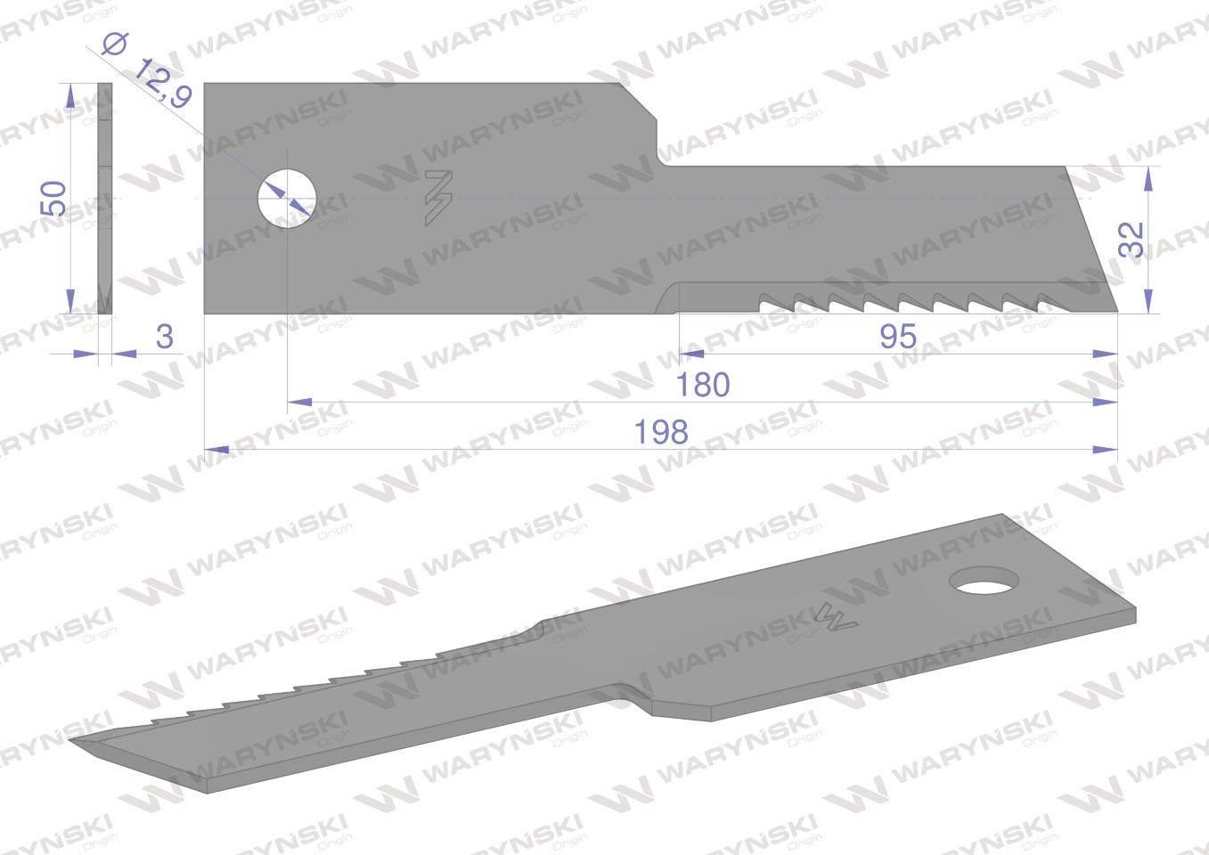 Nóż stały rozdrabniacz słomy sieczkarnia uzębiony 198x50x3mm otwór 13 zasto - zdjęcie 2