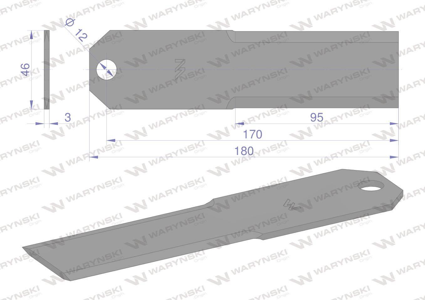 Nóż stały rozdrabniacz słomy sieczkarnia gładki 180X46X3mm otwór 12 zastoso - zdjęcie 2