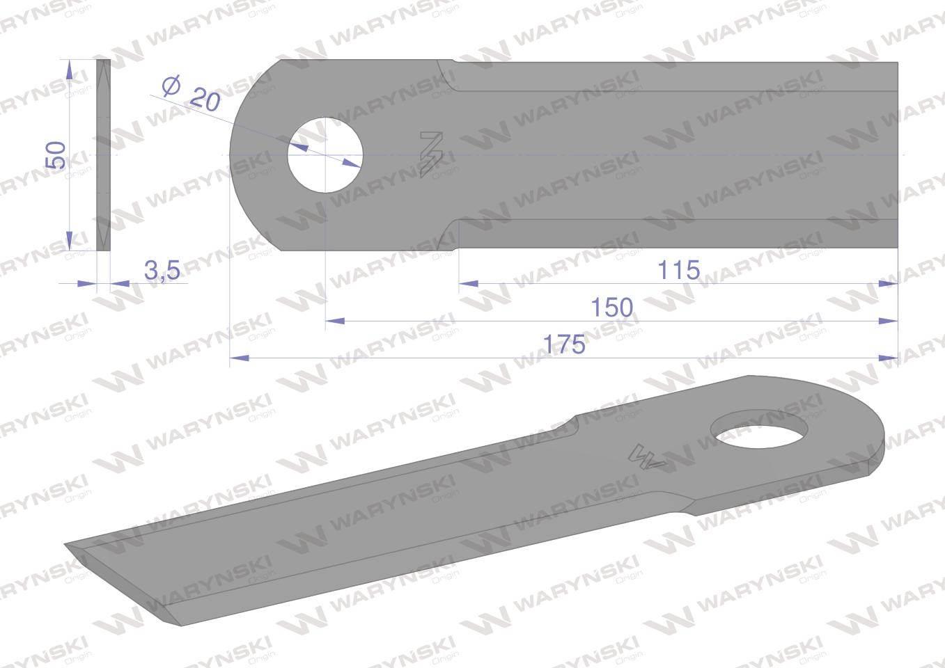 Nóż obrotowy rozdrabniacz słomy sieczkarnia gładki 175x50x3.5mm otwór 20 za - zdjęcie 2