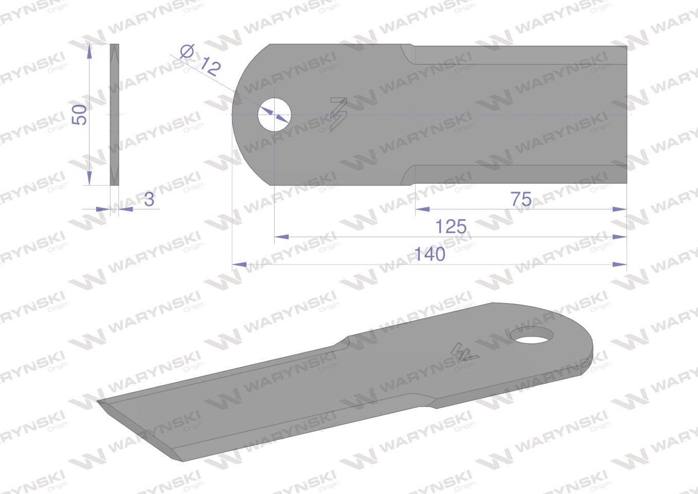 Nóż stały rozdrabniacz słomy sieczkarnia uzębiony 140x50x3mm otwór 12 zasto - zdjęcie 2