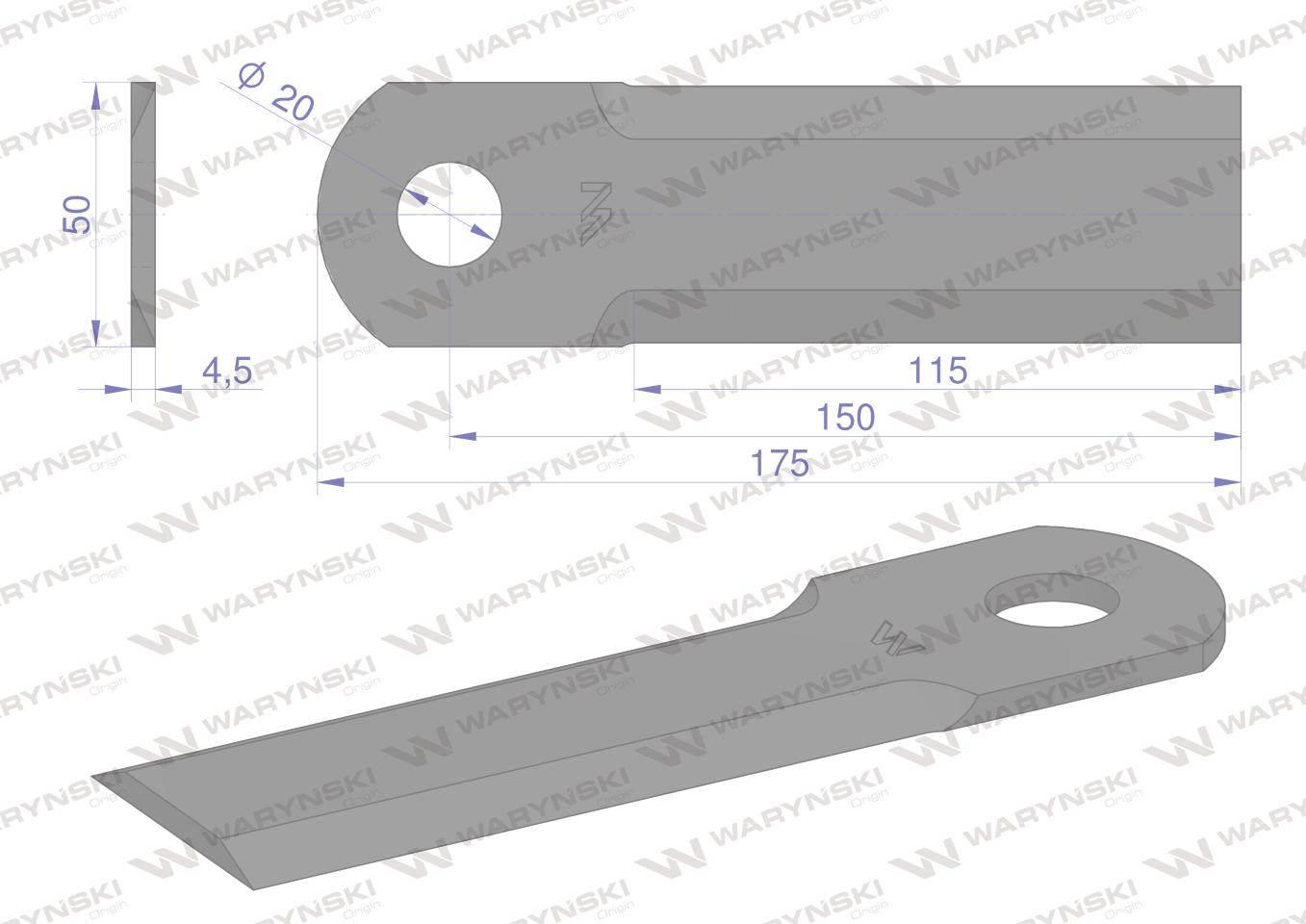 Nóż obrotowy rozdrabniacz słomy sieczkarnia gładki 175x50x4.5mm otwór 20 za - zdjęcie 2
