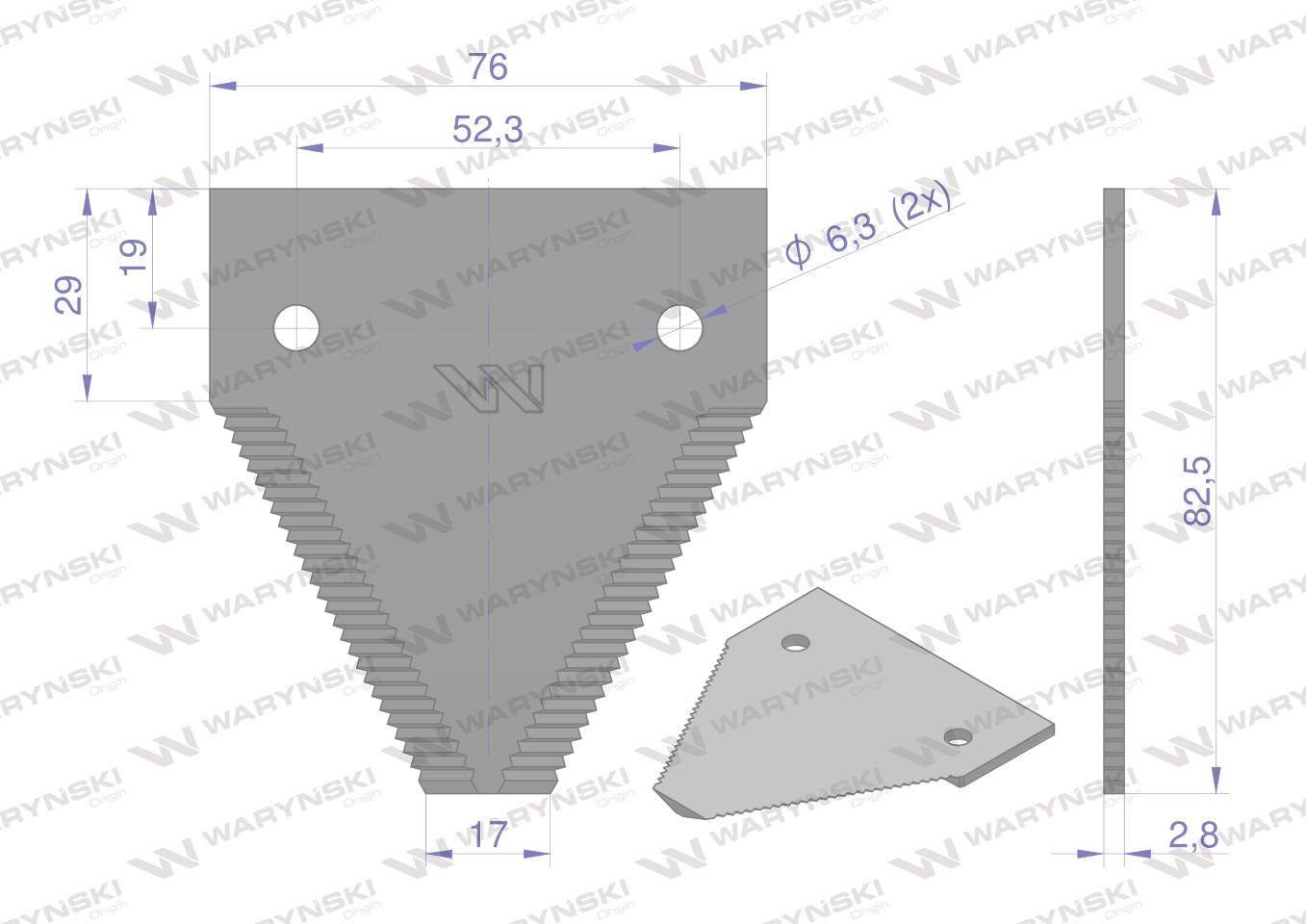 Nóż żniwny 82x76x2.8mm otwór 6.3 zastosowanie 321219850 Laverda WARYŃSKI 25 - zdjęcie 2