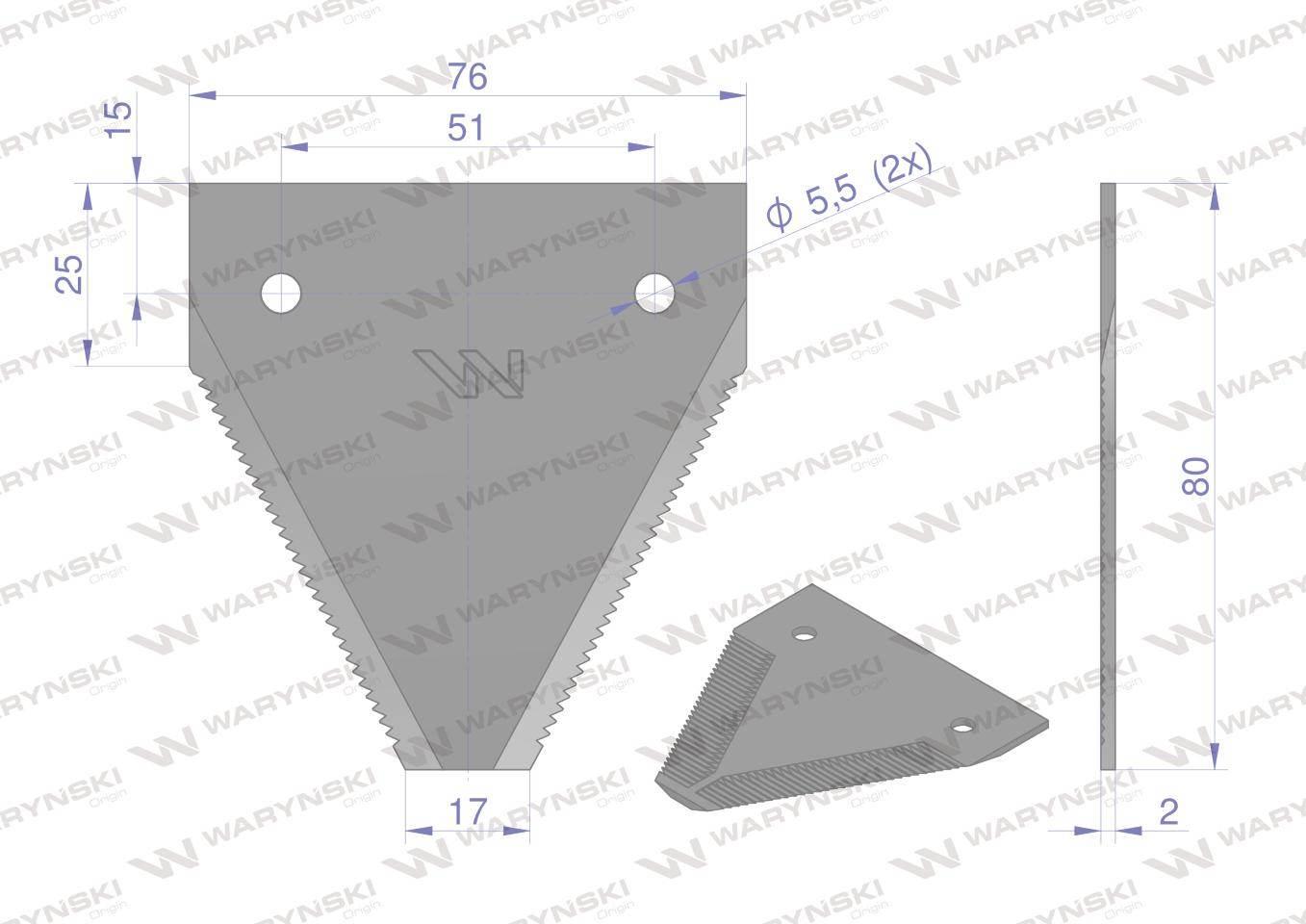 Nóż żniwny 80x76x2mm otwór 5.5 zastosowanie S80/2 Osa WARYŃSKI 25szt - zdjęcie 2