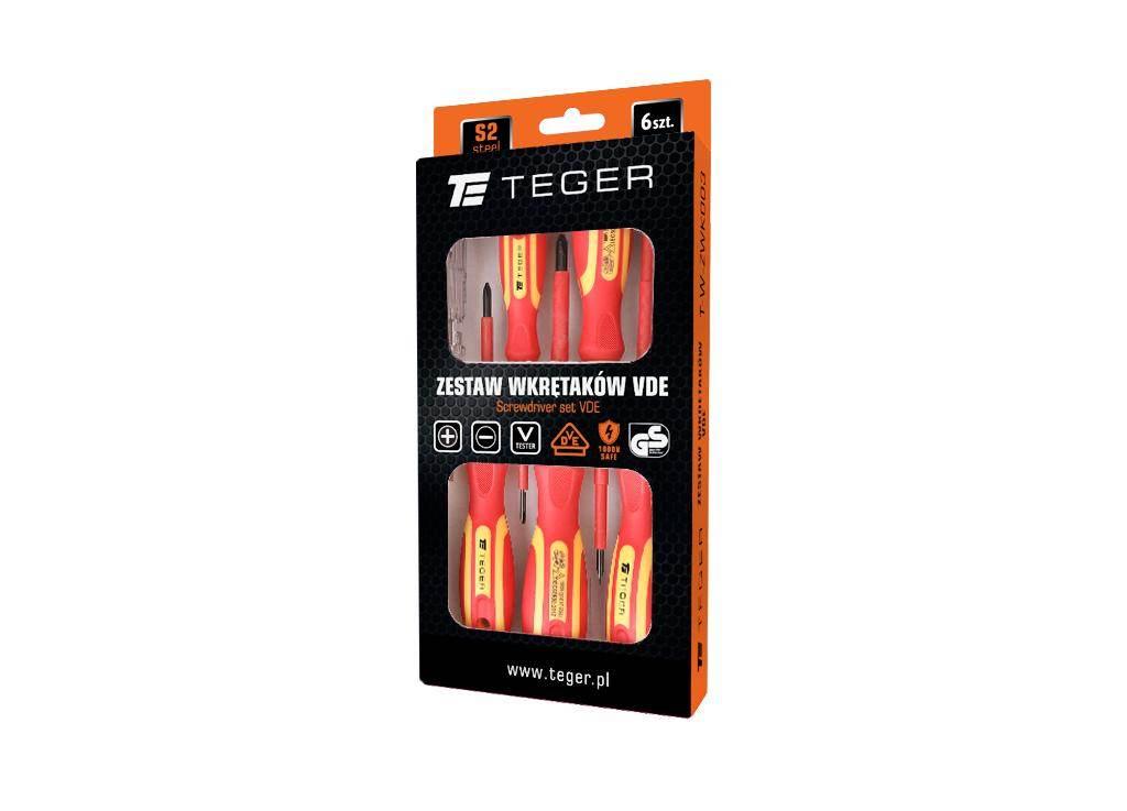 Zestaw wkrętaków VDE 6 szt / Certyfikat GS/VDE / TEGER T-W-ZWK003