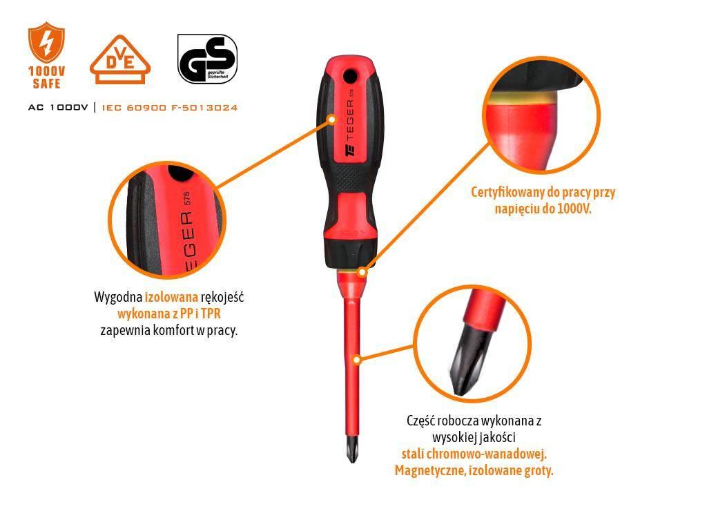 Zestaw wkrętaków VDE PROFESSIONAL 13 szt / Certyfikat GS/VDE / TEGER - zdjęcie 3