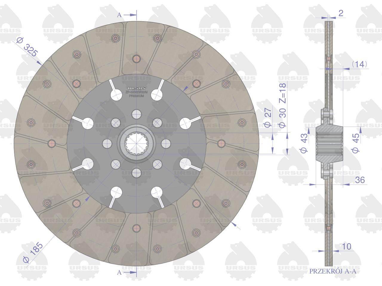 Tarcza sprzęgła fi 325 pias.18 frezów C-385 PREMIUM ORYGINAŁ URSUS - zdjęcie 3