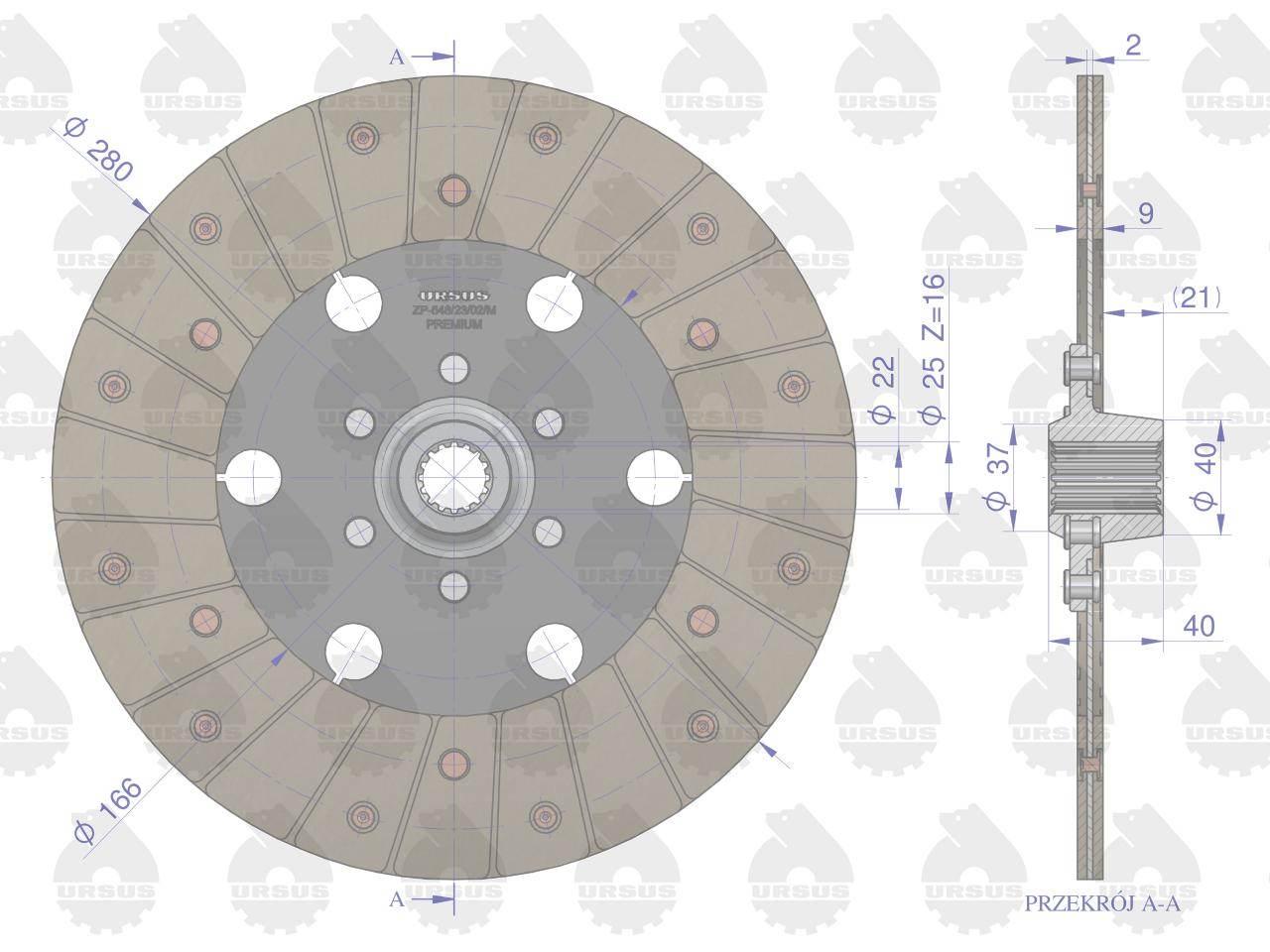 Tarcza sprzęgła 1-stopnia F-280 Z-16. 49011175 Zetor PREMIUM ORYGINAŁ URSUS - zdjęcie 2