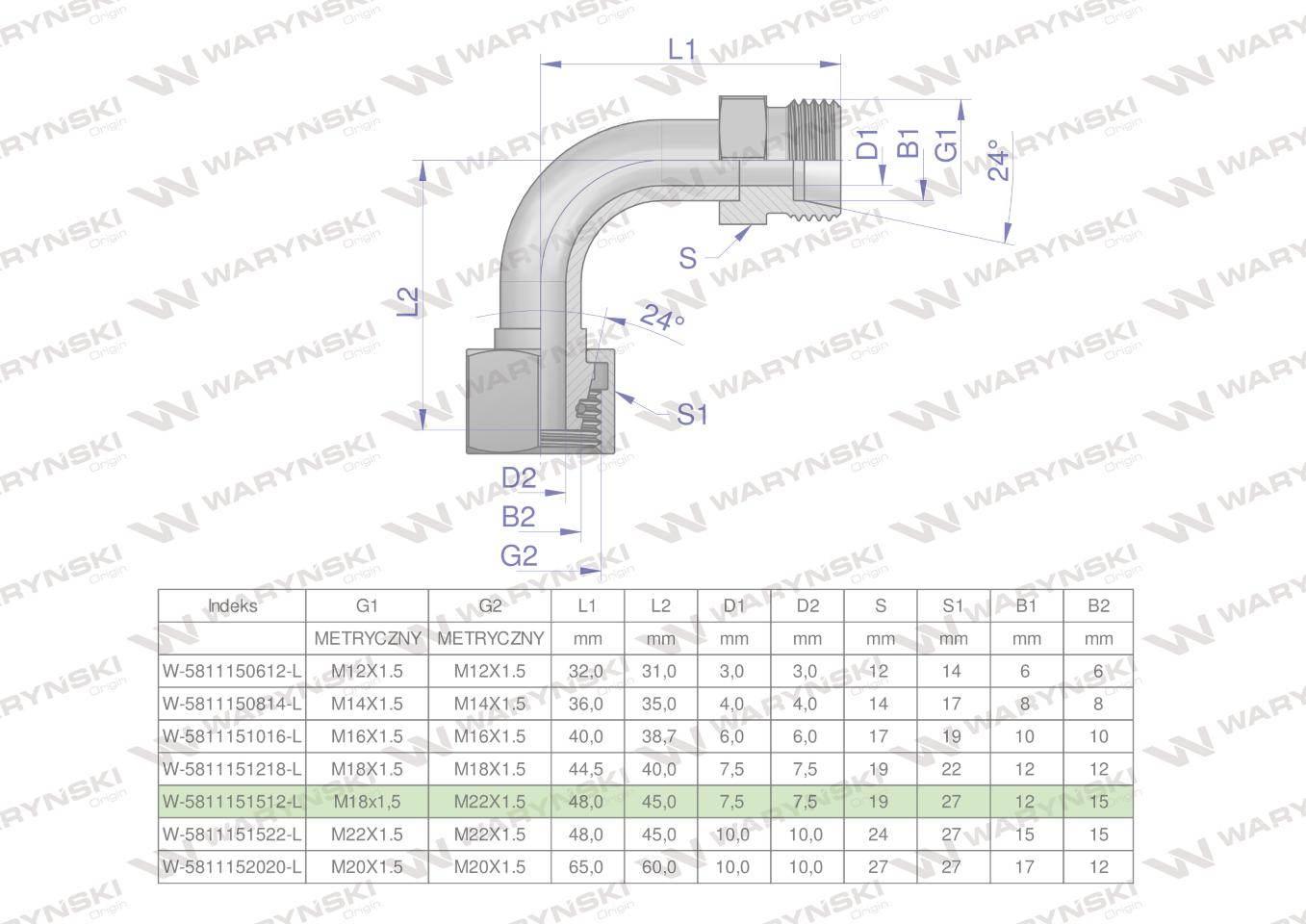 Kolanko hydrauliczne metryczne redukcyjne łukowe AB (XEVW) A-M22x1.5 15L / - zdjęcie 4