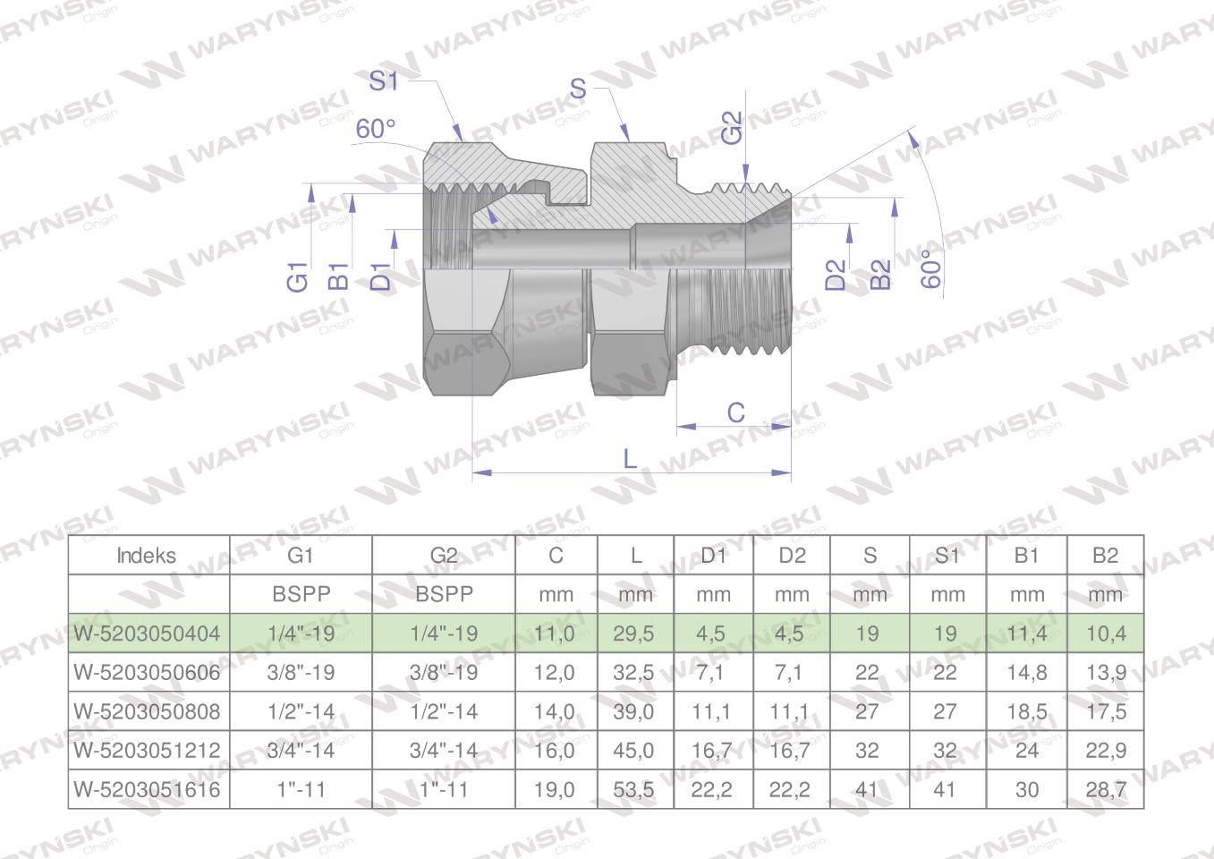 Złączka hydrauliczna calowa AB 1/4" BSP (XKOR) Waryński 2szt W-5203050404 - zdjęcie 4