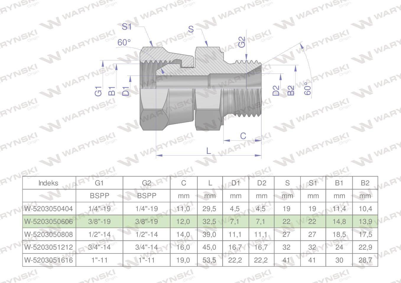 Złączka hydrauliczna calowa AB 3/8" BSP (XKOR) Waryński 2szt W-5203050606 - zdjęcie 4