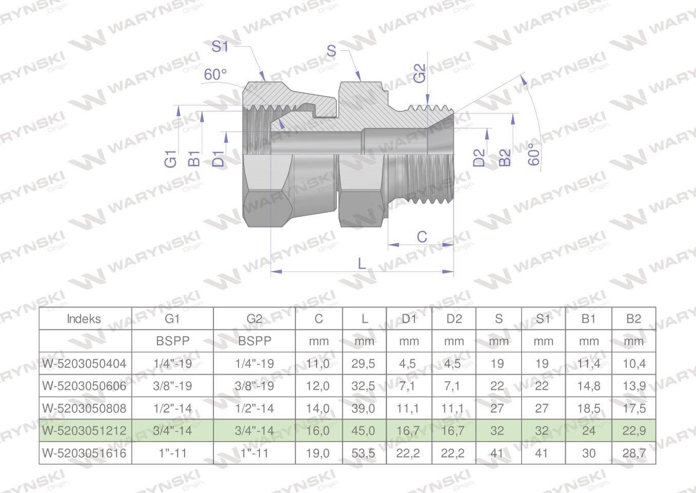 Złączka hydrauliczna calowa AB 3/4" BSP (XKOR) Waryński 2szt W-5203051212 - zdjęcie 4