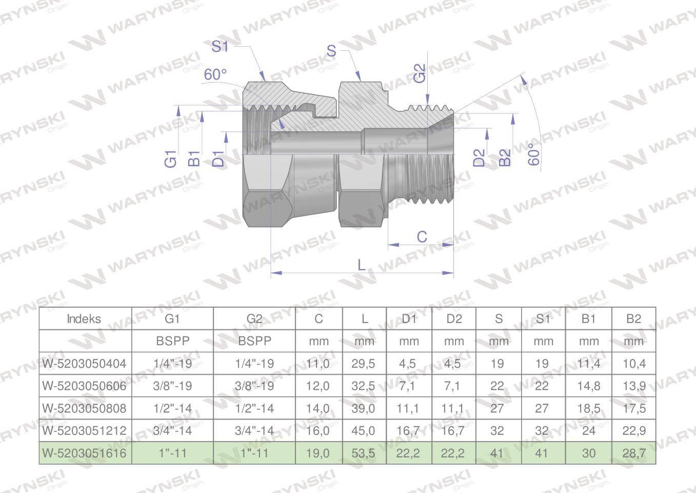 Złączka hydrauliczna calowa AB 1" BSP (XKOR) Waryński W-5203051616 - zdjęcie 4