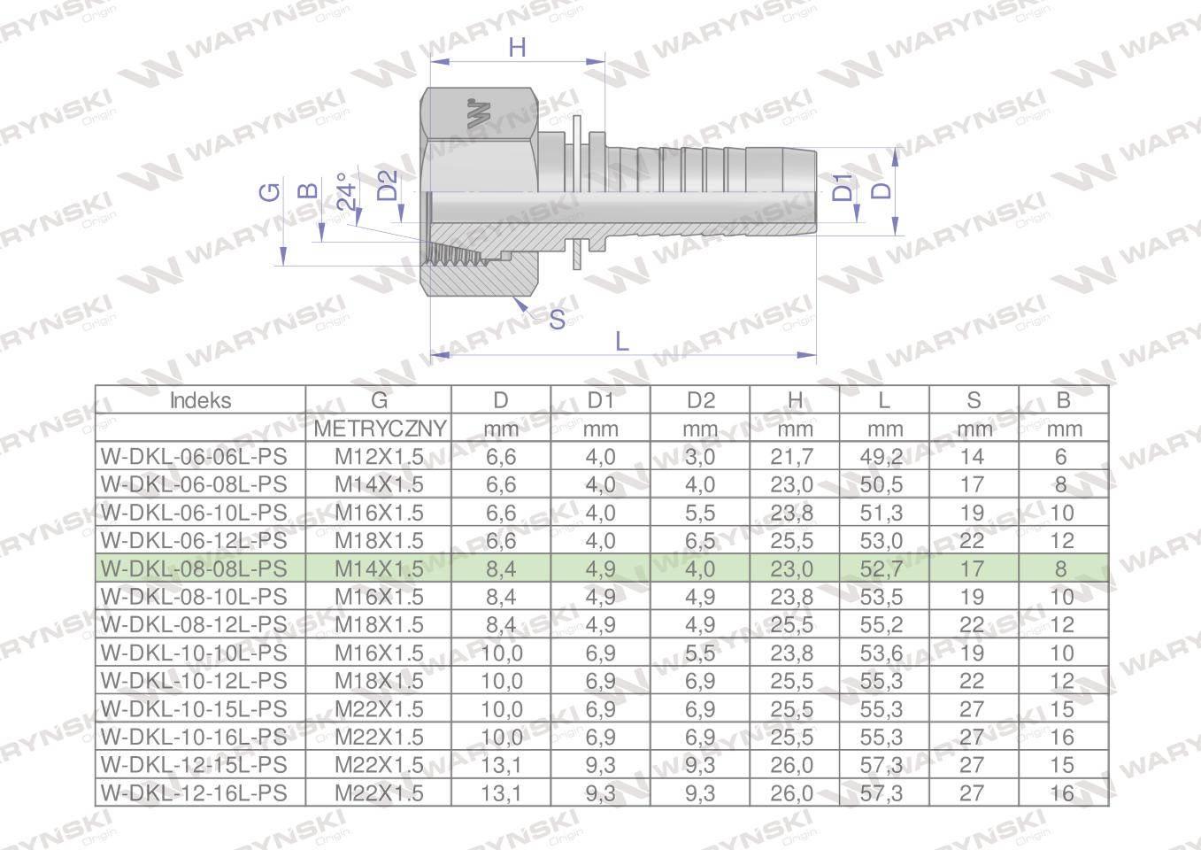 Zakucie hydrauliczne DKL DN08 08L M14x1.5 PREMIUM Waryński 10szt - zdjęcie 4
