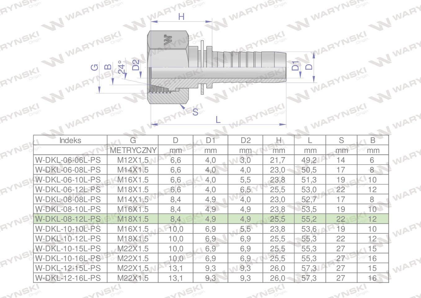 Zakucie hydrauliczne DKL DN08 12L M18x1.5 PREMIUM Waryński 10szt - zdjęcie 4