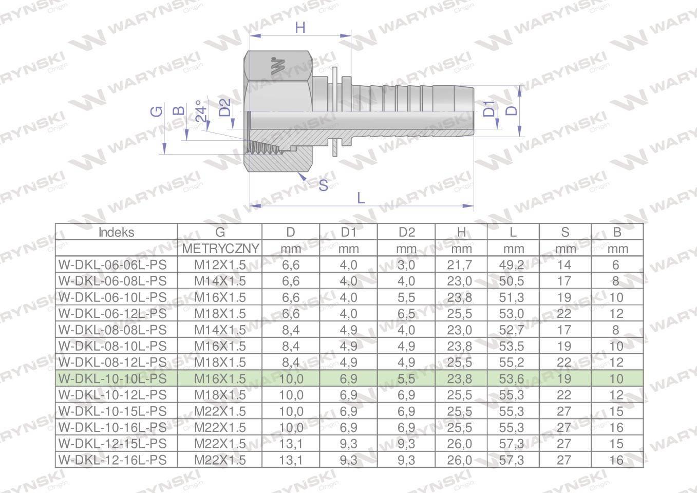 Zakucie hydrauliczne DKL DN10 10L M16x1.5 PREMIUM Waryński 10szt - zdjęcie 4