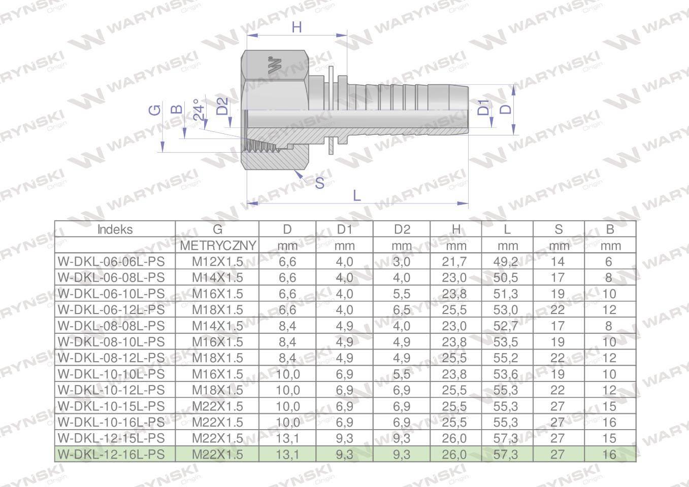 Zakucie hydrauliczne DKL DN13 16L M22x1.5 PREMIUM Waryński 25szt - zdjęcie 4