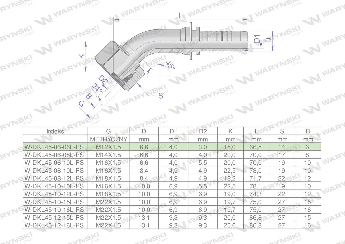 Zakucie hydrauliczne DKL45 DN06 06L M12x1.5 PREMIUM Waryński 5szt - zdjęcie 4