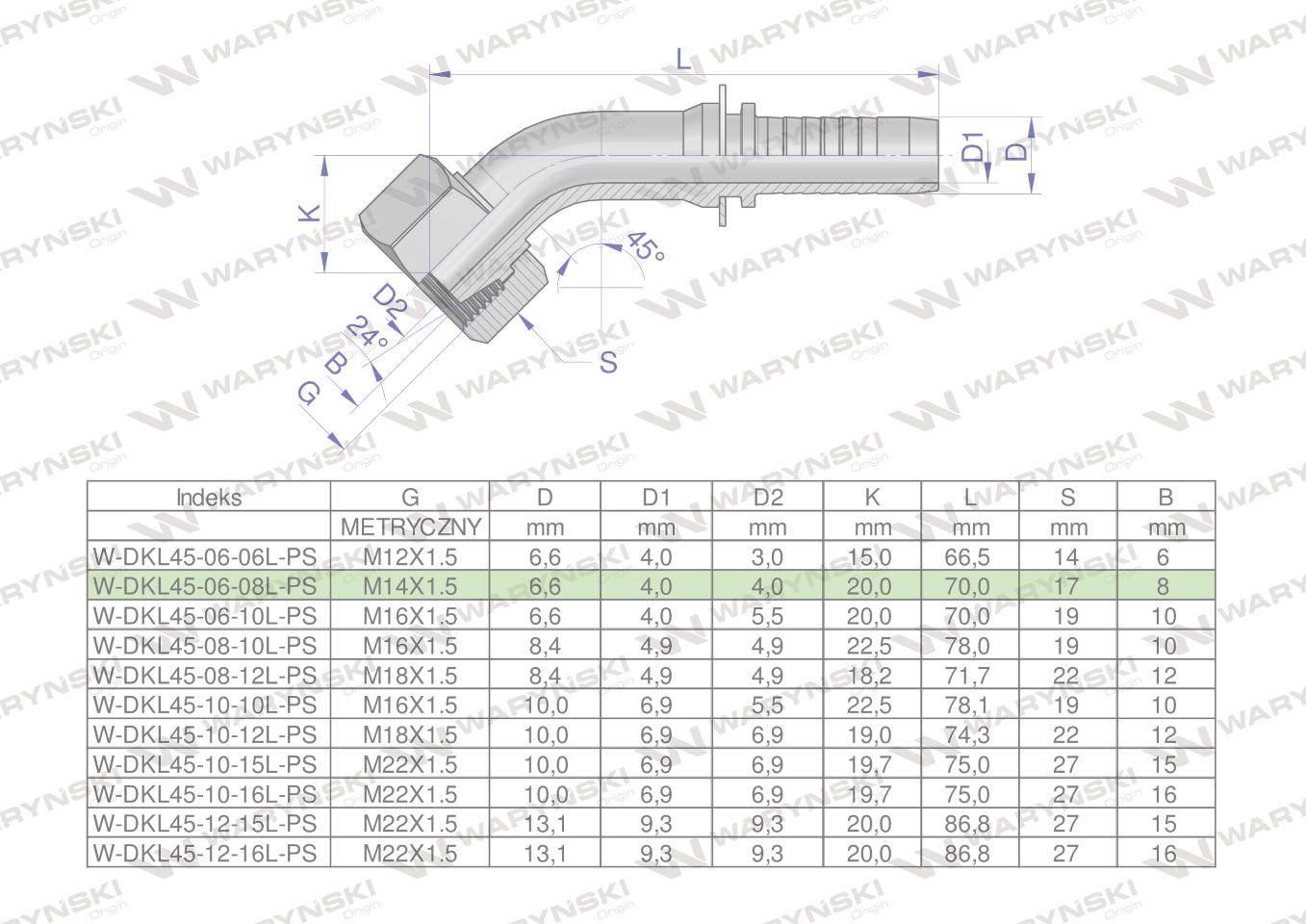 Zakucie hydrauliczne DKL45 DN06 08L M14x1.5 PREMIUM Waryński 10szt - zdjęcie 4
