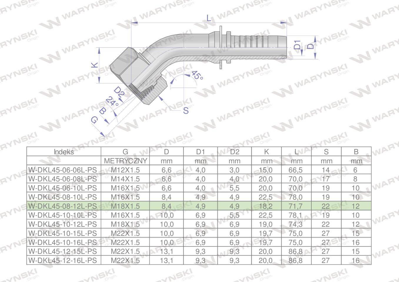 Zakucie hydrauliczne DKL45 DN08 12L M18x1.5 PREMIUM Waryński 5szt - zdjęcie 4