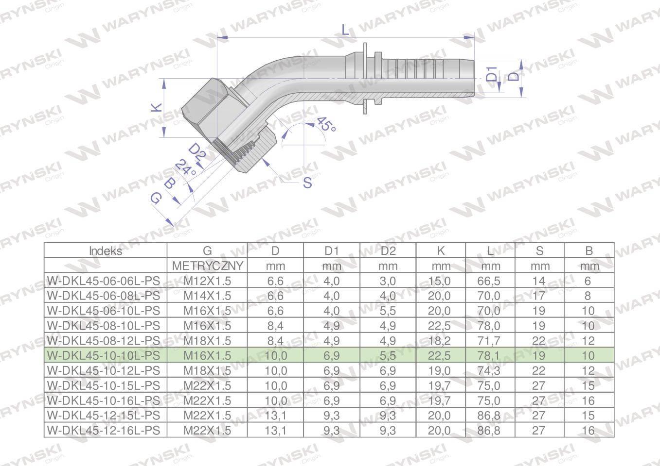 Zakucie hydrauliczne DKL45 DN10 10L M16x1.5 PREMIUM Waryński 5szt - zdjęcie 4