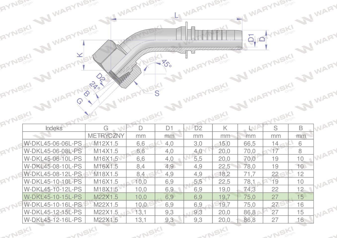 Zakucie hydrauliczne DKL45 DN10 15L M22x1.5 PREMIUM Waryński 5szt - zdjęcie 4