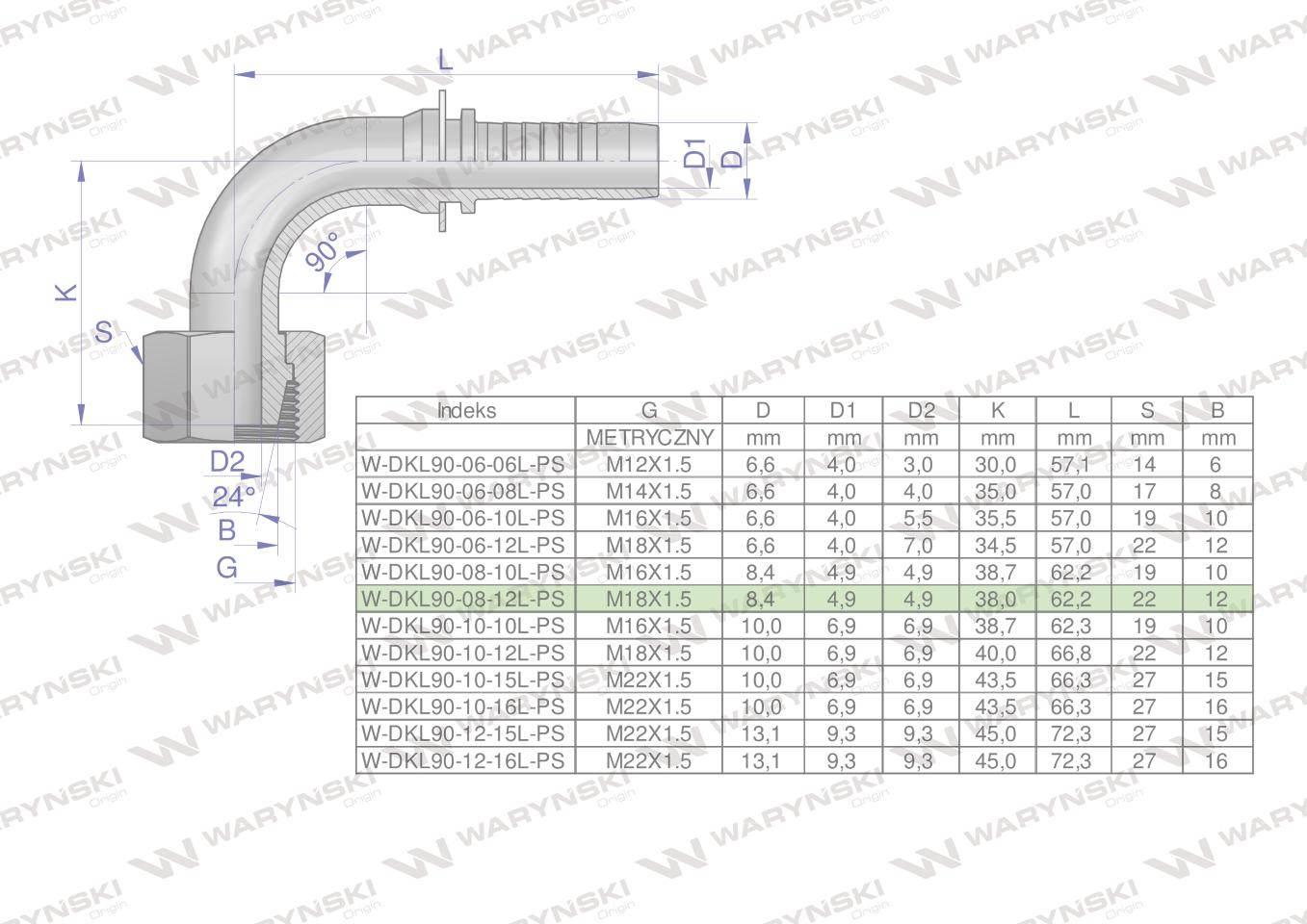 Zakucie hydrauliczne DKL90 DN08 12L M18x1.5 PREMIUM Waryński 10szt - zdjęcie 4