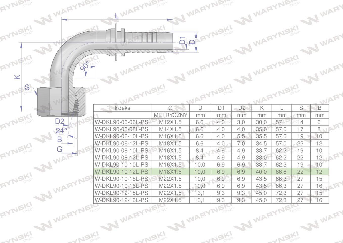 Zakucie hydrauliczne DKL90 DN10 12L M18x1.5 PREMIUM Waryński 10szt - zdjęcie 4