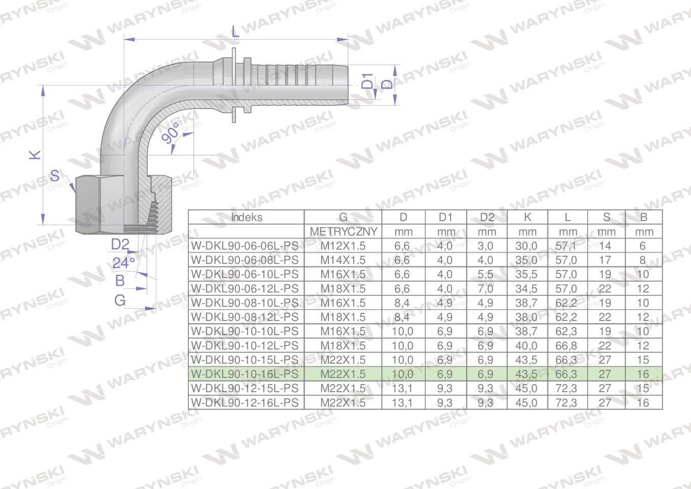 Zakucie hydrauliczne DKL90 DN10 16L M22x1.5 PREMIUM Waryński 10szt - zdjęcie 4