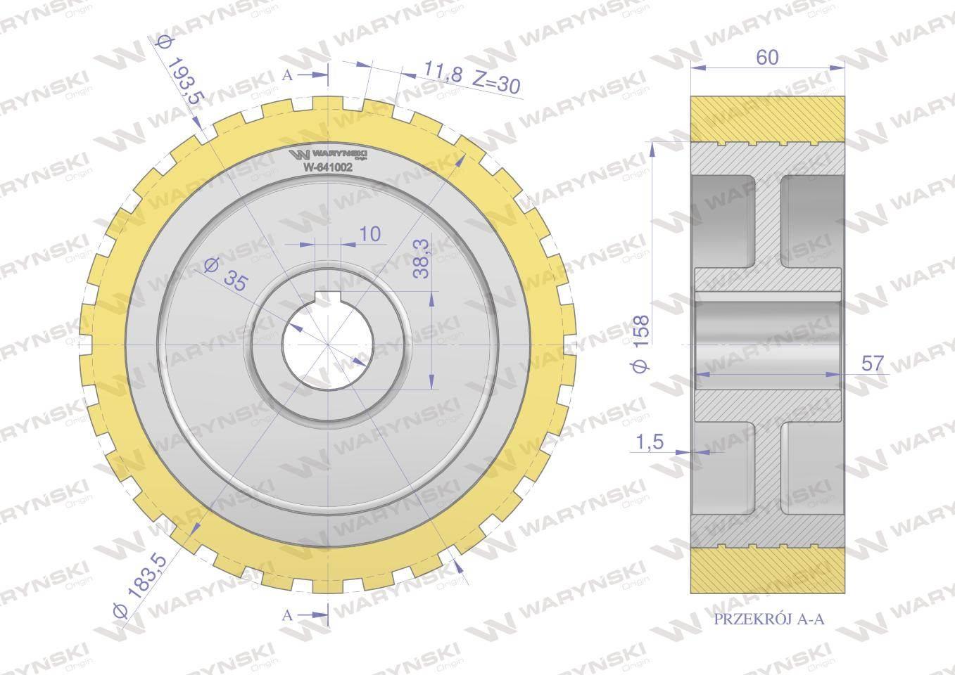 Rolka napędowa zębata PU 194x60x35 zastosowanie 07600704 Grimme WARYŃSKI - zdjęcie 3