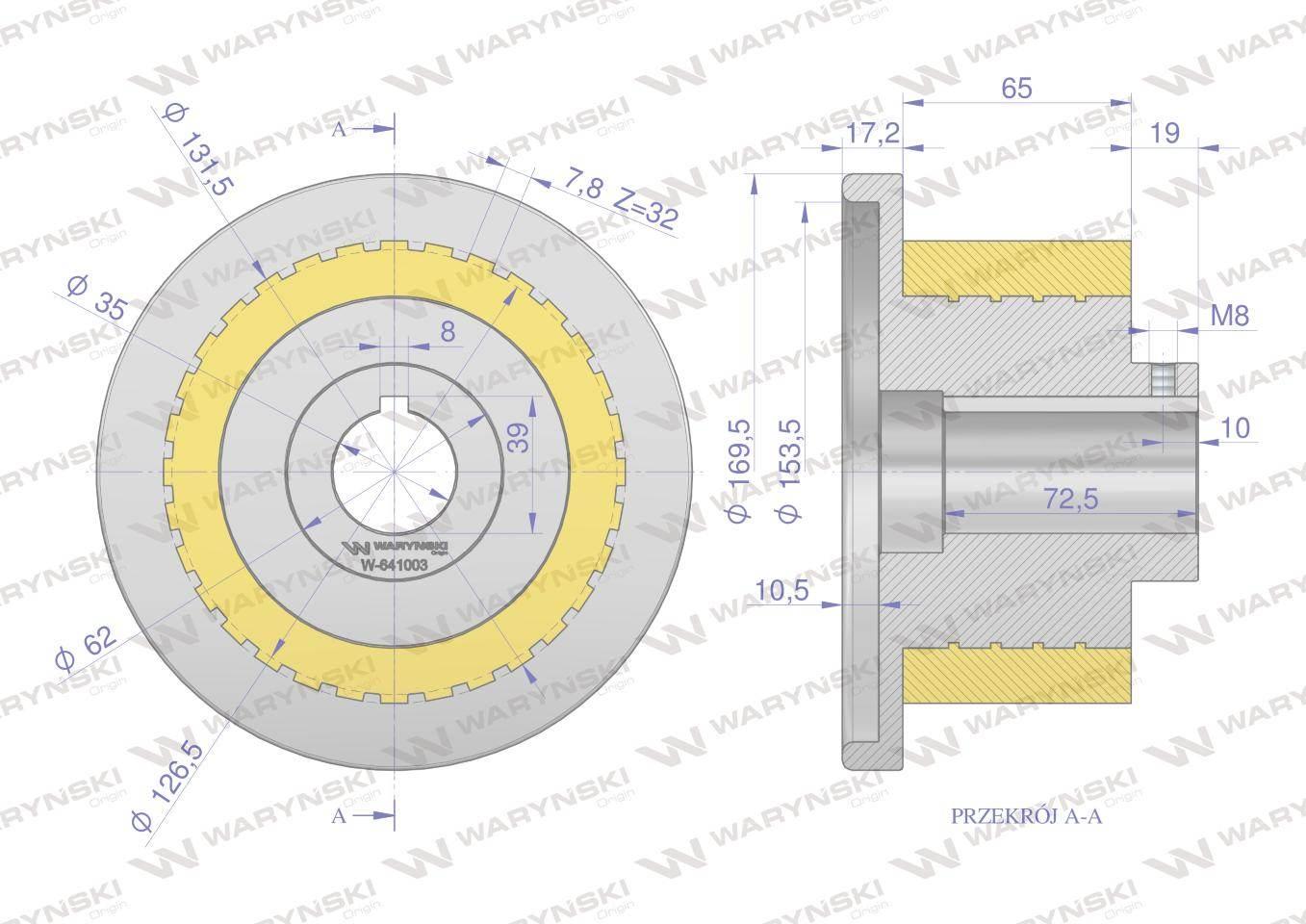 Rolka napędowa zębata z kołnierzem PU 168x71x35 zastosowanie 07600822 Grimm - zdjęcie 3