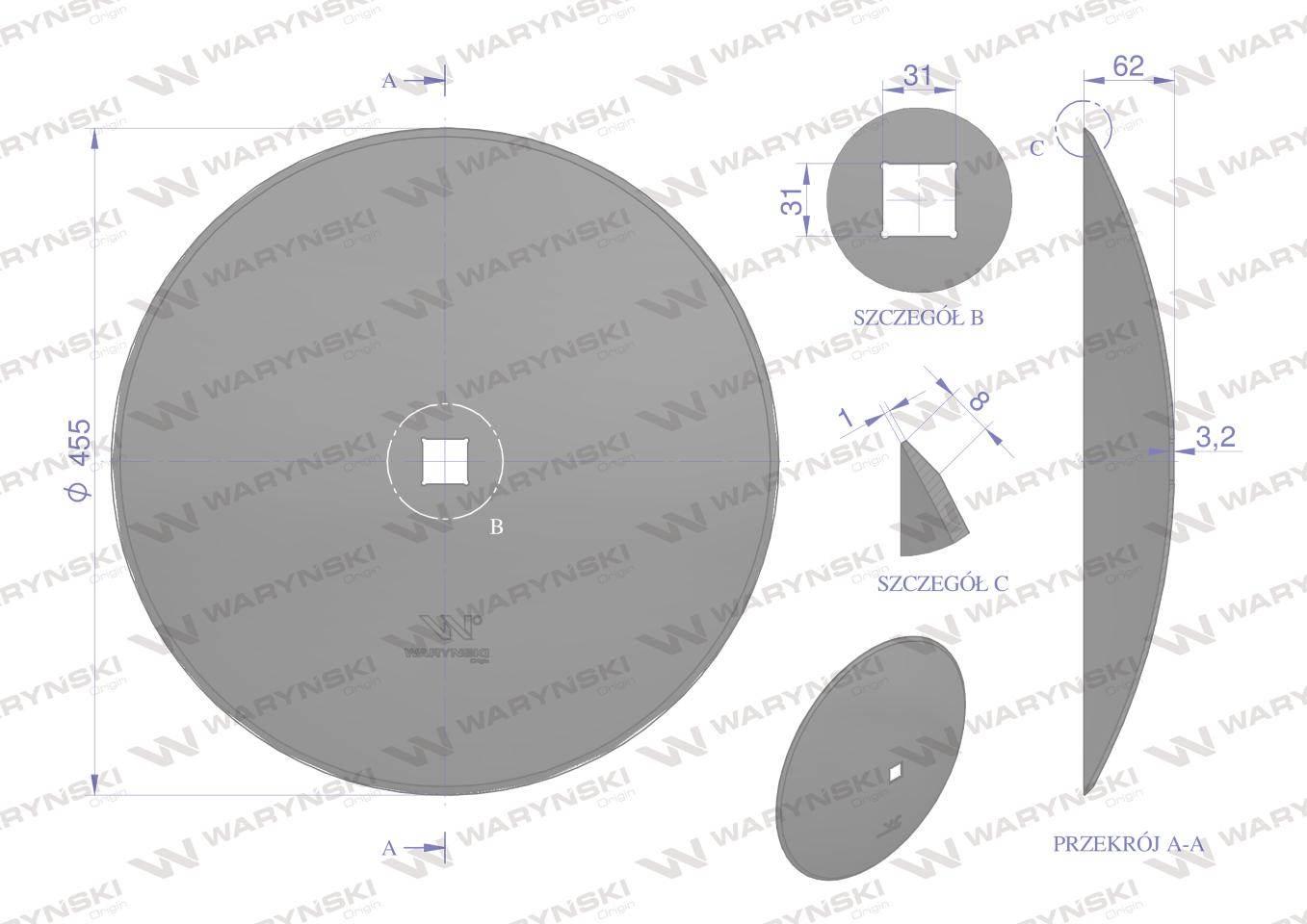 Talerz gładki fi 460 otwór 30x30 stal borowa WARYŃSKI R 1279201030 12010300 - zdjęcie 2