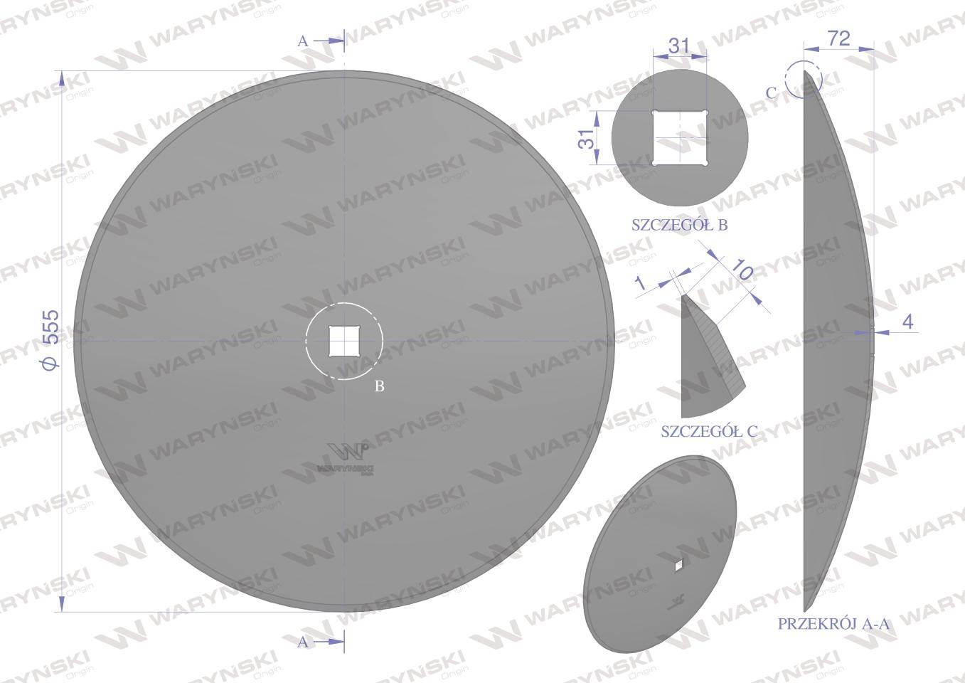 Talerz gładki fi 560 otwór 30x30 stal borowa WARYŃSKI R 1202030120 - zdjęcie 2