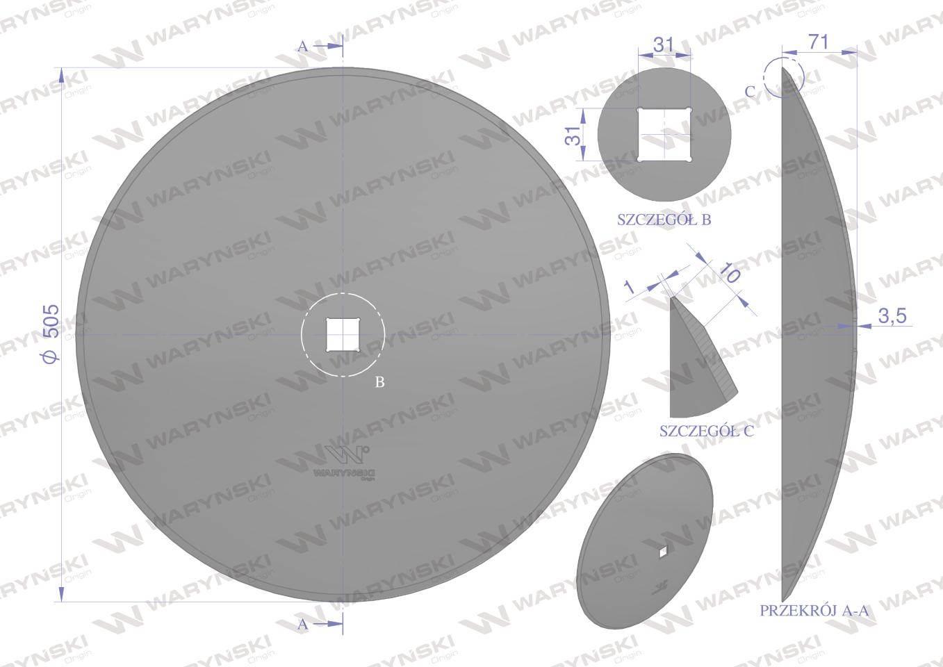 Talerz gładki fi 510 otwór 30x30 stal borowa WARYŃSKI R 1279621010 12400400 - zdjęcie 2