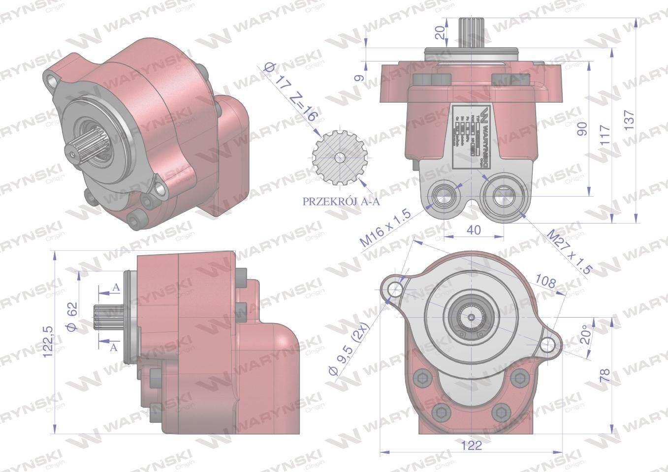 Pompa wspomagania wzmocniona PZS-ZCT-16L 4-cyl C-385 WARYŃSKI W-80620109 - zdjęcie 3