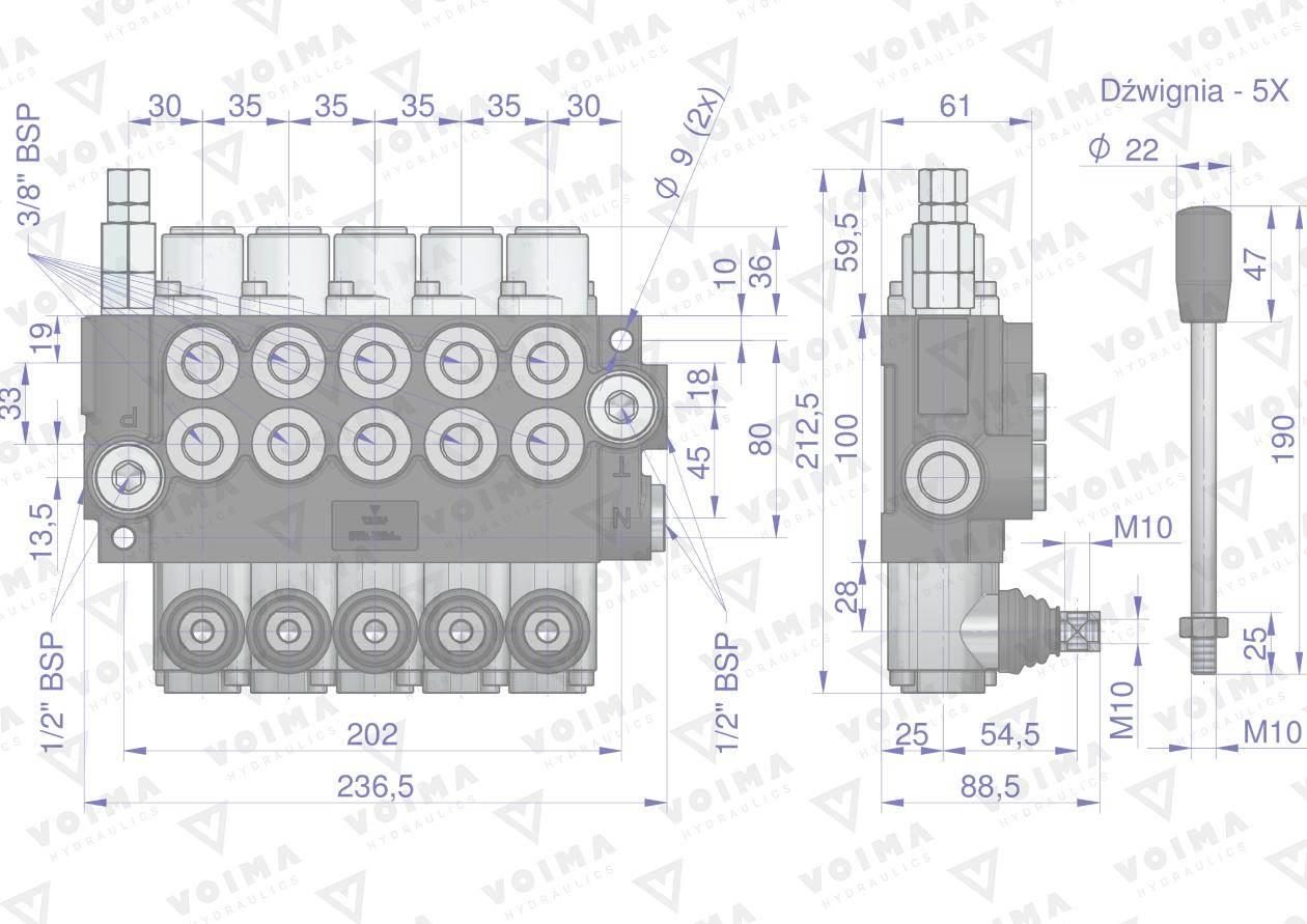 Rozdzielacz hydrauliczny 5-sekcyjny 40L VOIMA V-R40L-5 - zdjęcie 4