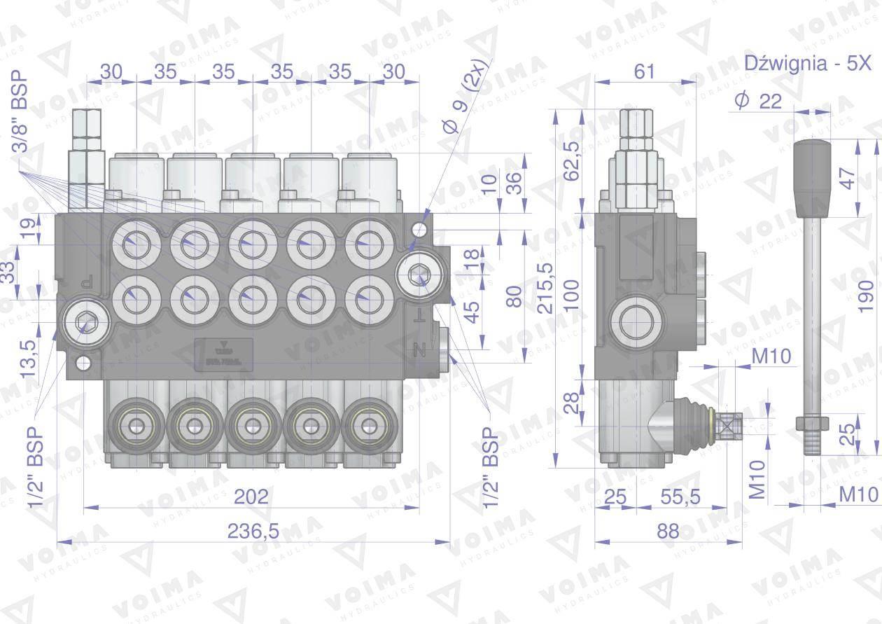 Rozdzielacz hydrauliczny 5-sekcyjny 40L (5-sekcji z zatrzaskiem) VOIMA - zdjęcie 4