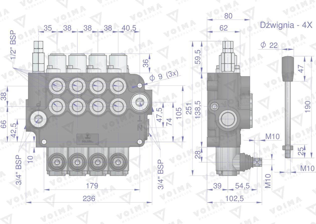 Rozdzielacz hydrauliczny 4-sekcyjny 80L VOIMA V-R80L-4 - zdjęcie 4