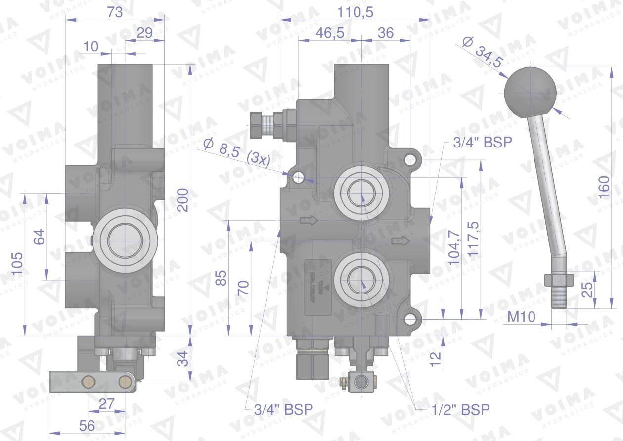 Rozdzielacz hydrauliczny 1-sekcyjny 80L do łuparek (sprężyna i zatrzask z o - zdjęcie 4