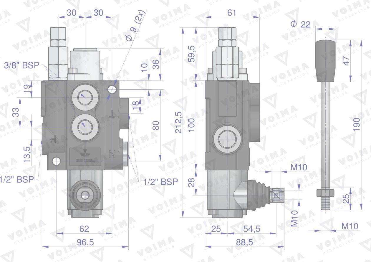 Rozdzielacz hydrauliczny 1-sekcyjny 40L VOIMA V-R40L-1 - zdjęcie 4