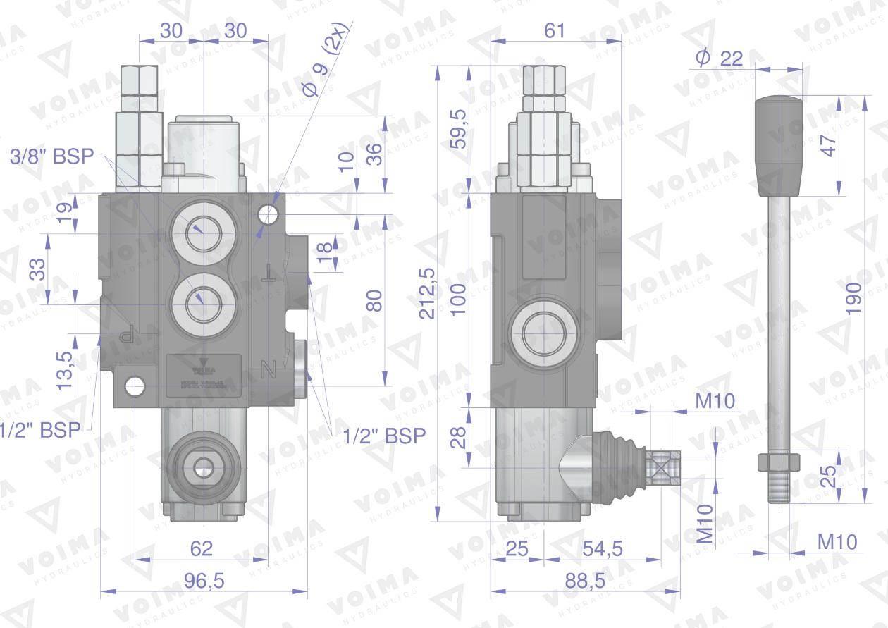 Rozdzielacz hydrauliczny 1-sekcyjny 40L z zatrzaskiem VOIMA V-R40L-1Z - zdjęcie 4