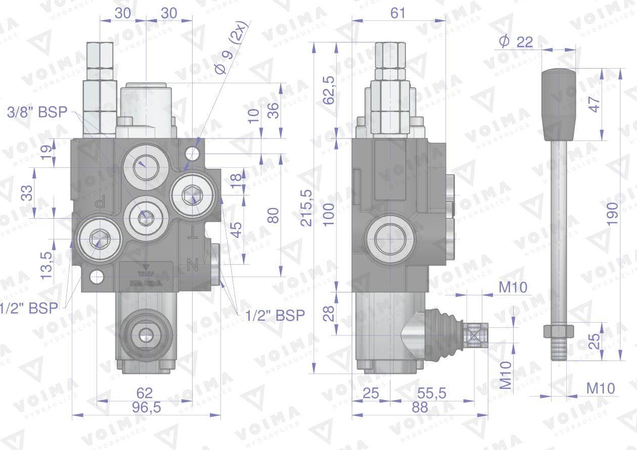 Rozdzielacz hydrauliczny 1-sekcyjny (sekcja nurnikowa) 40L VOIMA V-R40L-1N - zdjęcie 4