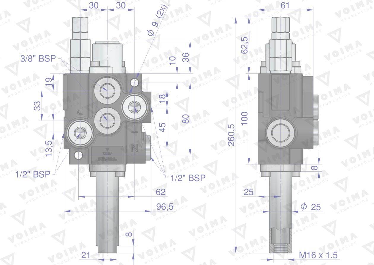 Rozdzielacz hydrauliczny 1-sekcyjny 40L sterowany na linkę VOIMA V-R40L-1L - zdjęcie 4