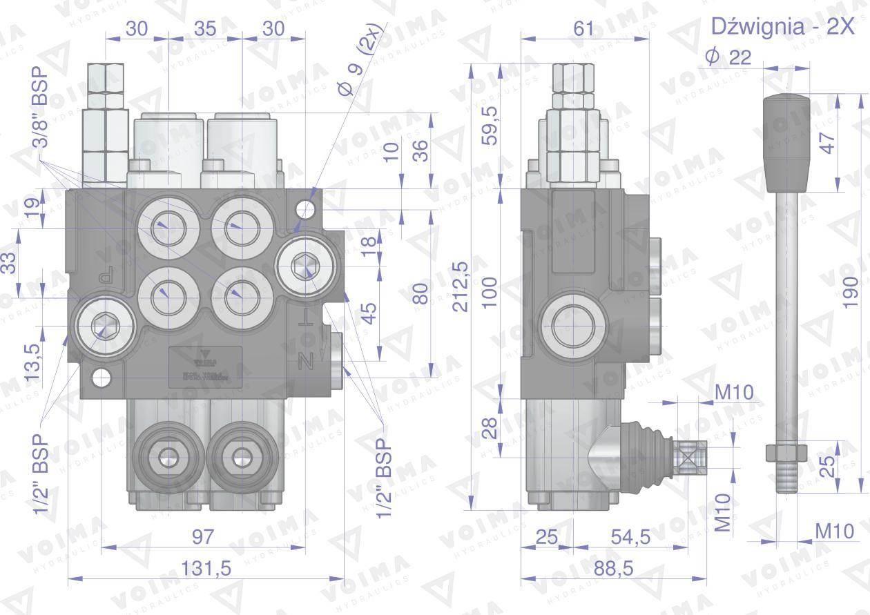 Rozdzielacz hydrauliczny 2-sekcyjny 40L VOIMA V-R40L-2 - zdjęcie 4