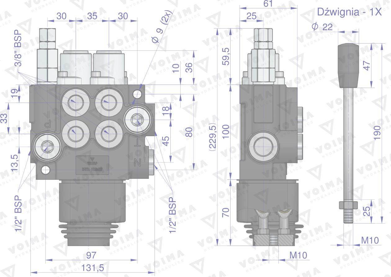 Rozdzielacz hydrauliczny 2-sekcyjny 40L z joystickiem VOIMA V-R40L-2-1D - zdjęcie 4