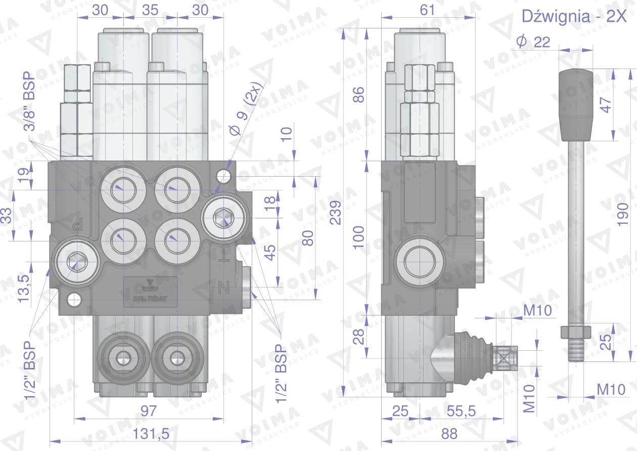 Rozdzielacz hydrauliczny 2-sekcyjny 40L (2 sekcje - pływające) VOIMA - zdjęcie 4
