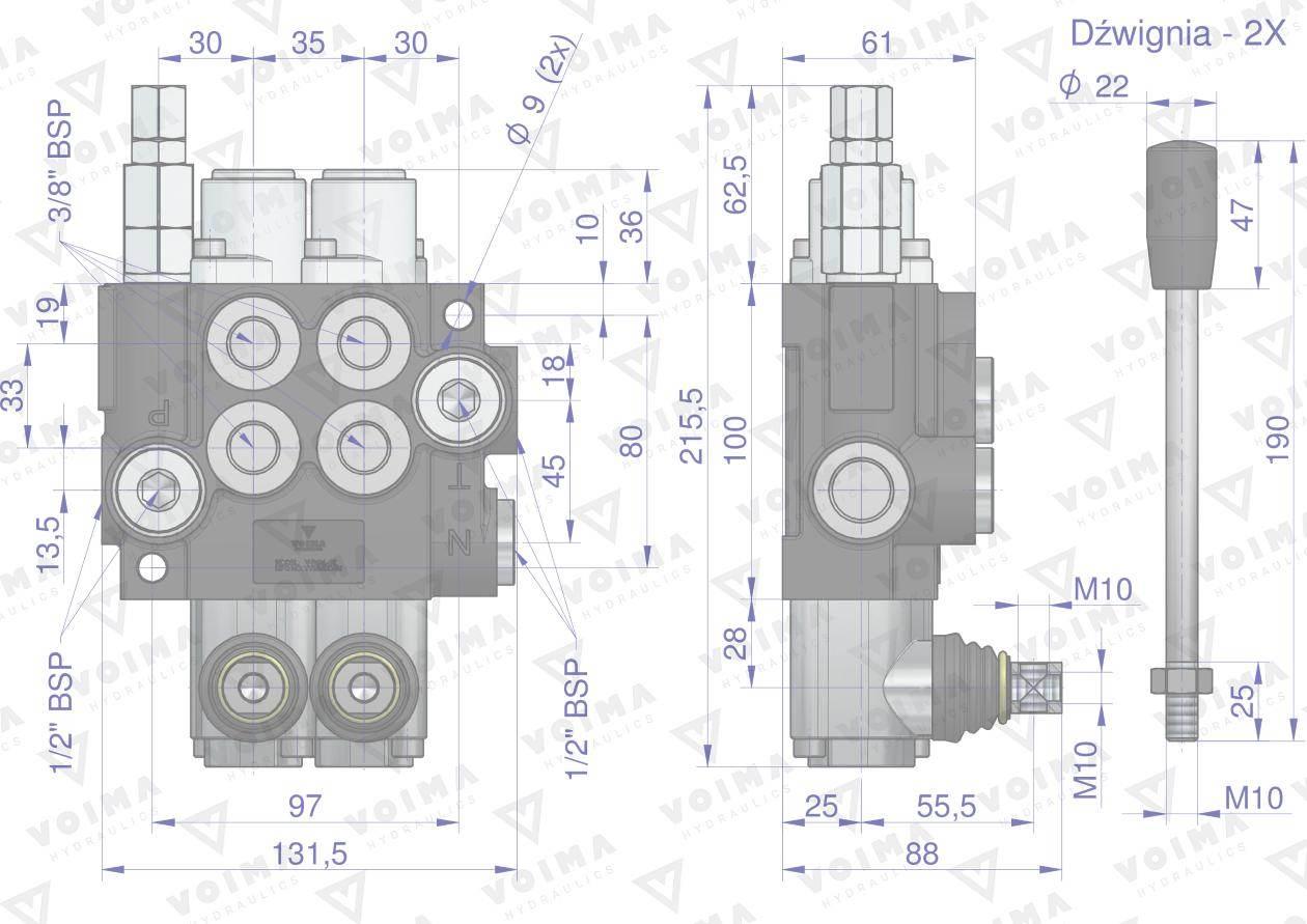 Rozdzielacz hydrauliczny 2-sekcyjny 40L z zatrzaskami VOIMA V-R40L-2Z - zdjęcie 4