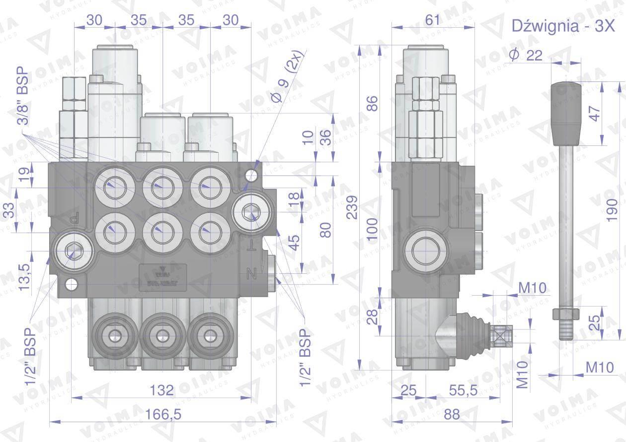 Rozdzielacz hydrauliczny 3-sekcyjny 40L (1-sekcja pływająca) VOIMA - zdjęcie 4