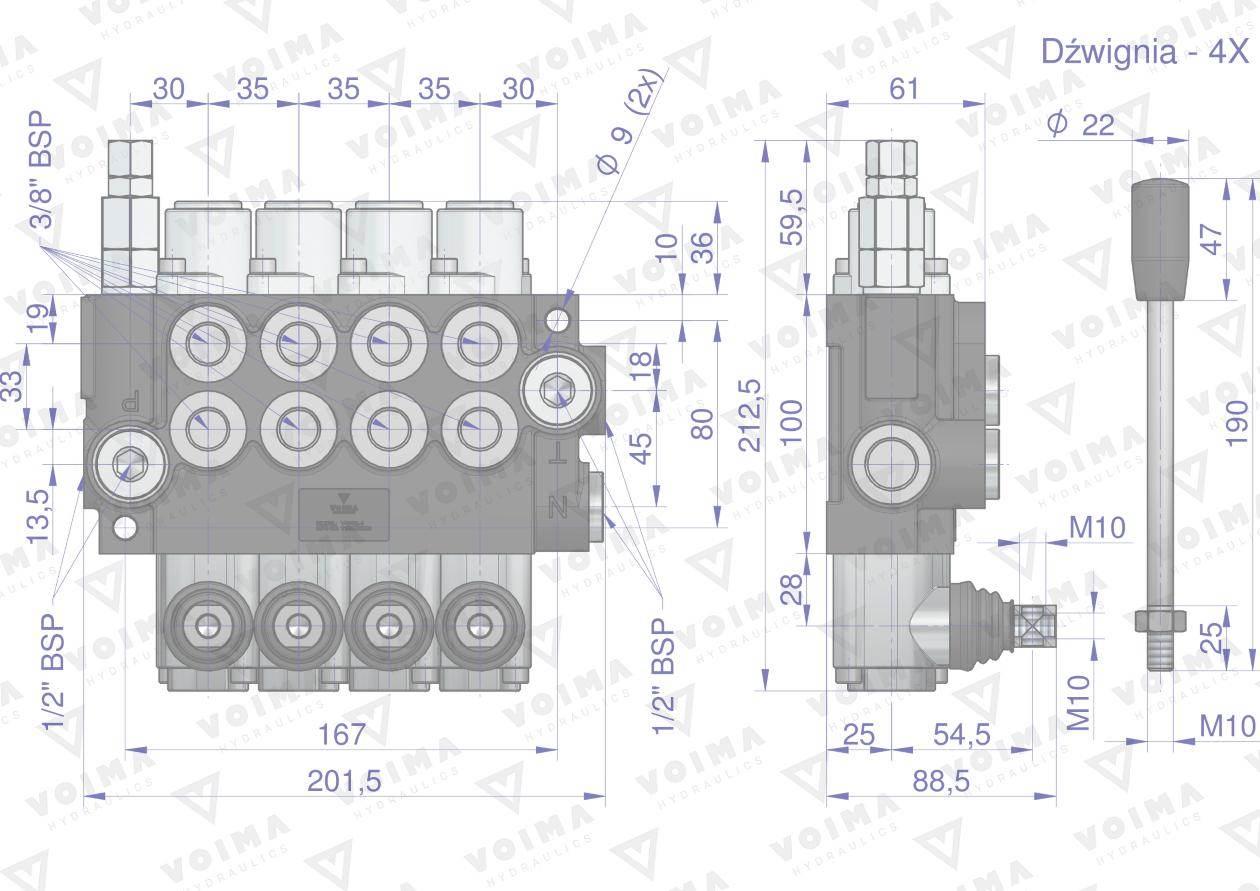 Rozdzielacz hydrauliczny 4-sekcyjny 40L VOIMA V-R40L-4 - zdjęcie 4