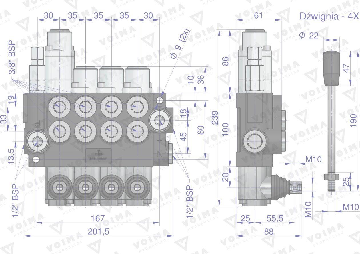 Rozdzielacz hydrauliczny 4-sekcyjny 40L (1-sekcja pływająca) VOIMA - zdjęcie 4
